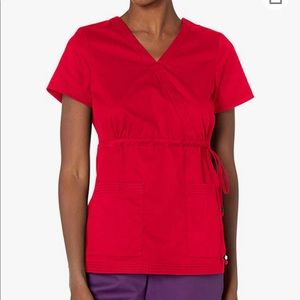 Red koi scrub top with adjustable waist